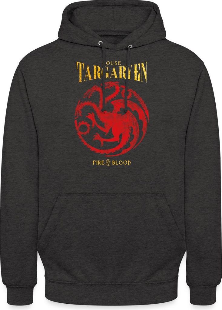 Spreadshirt Game Of Thrones Haus Targaryen Fire & Blood Uni Hoodie, L, Anthrazit
