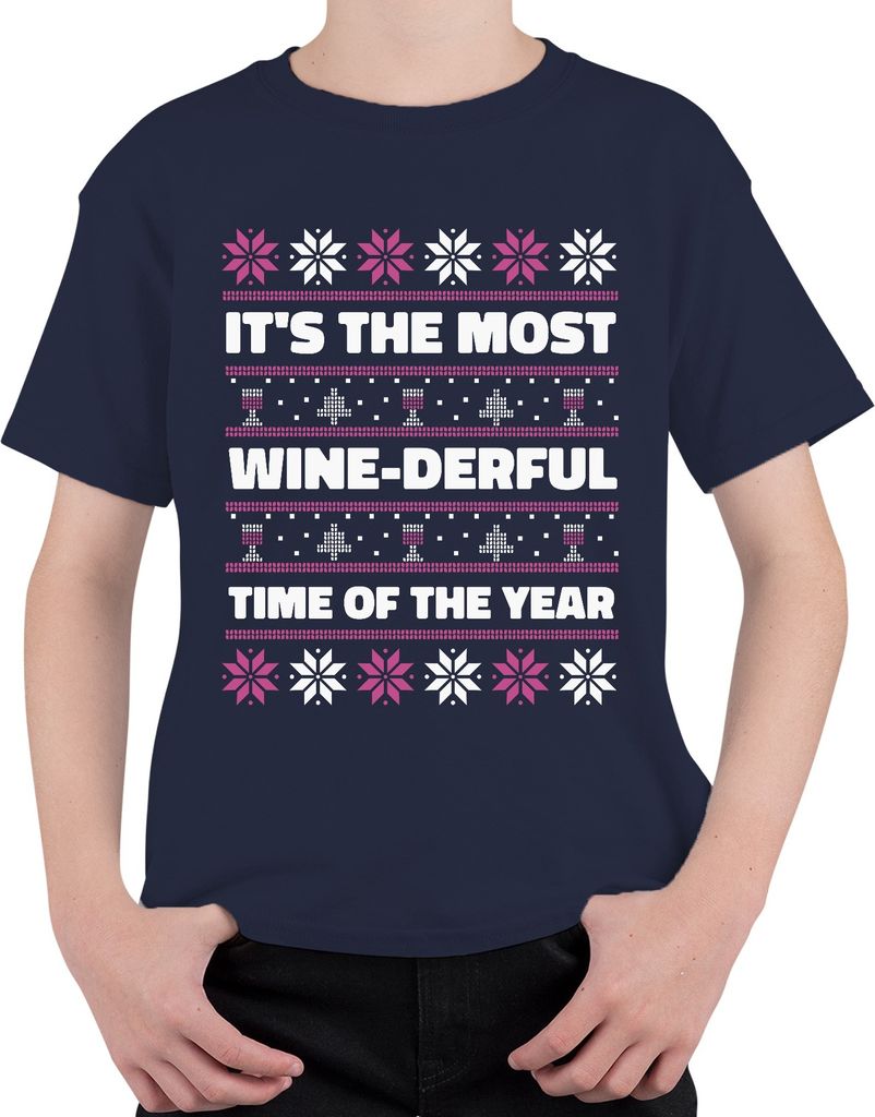 It's the most wine-derful time of the year - Ugly Christmas Sweater Weihnachten Uni Kinder T-Shirt, Navy, 152