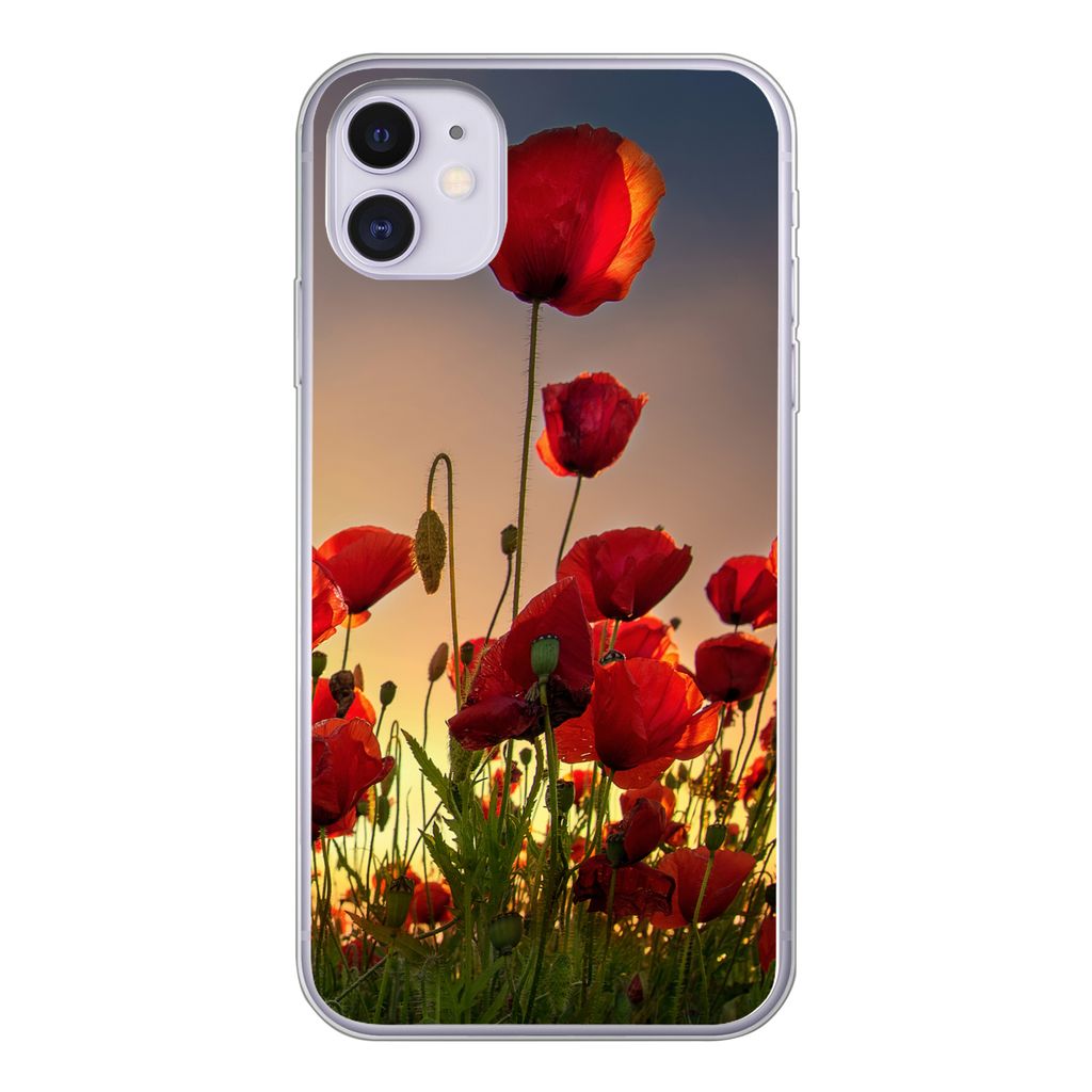 MuchoWow Handyhülle Schutzhülle Hülle für iPhone 11 Bunter Himmel über einem Mohnblumenfeld in Dänemark Silikon Softcase Handy Hülle - Han...
