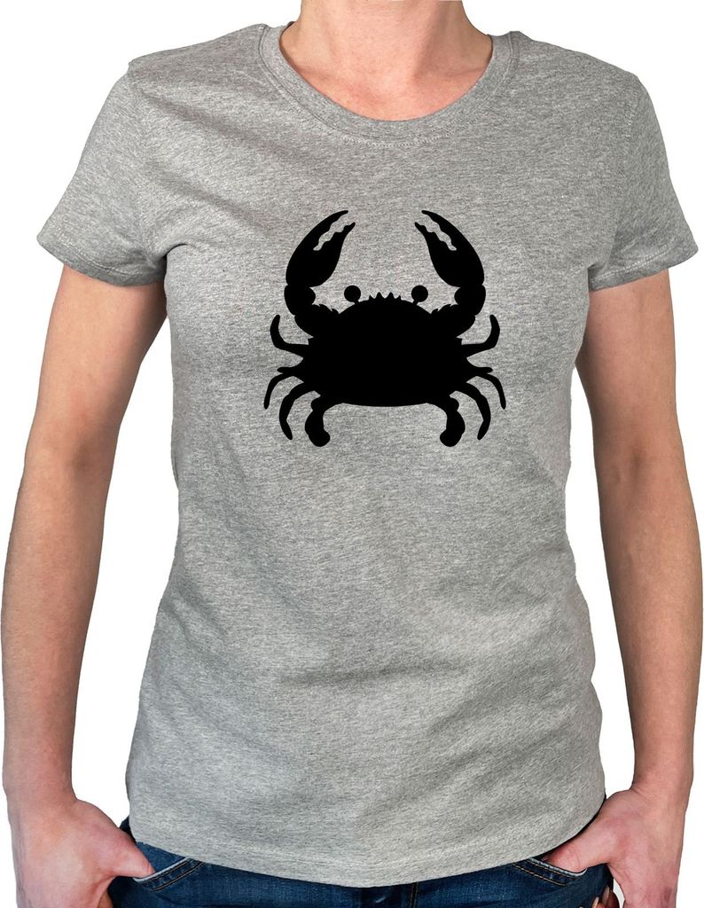Huuraa Damen T-Shirt Krabbe Silhouette M Sport Grey Bio Baumwolle Fairtrade Damenshirt Geschenkidee