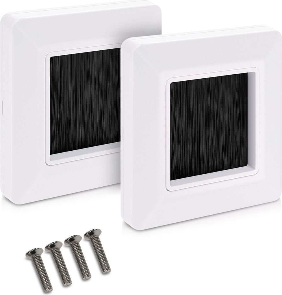 kwmobile 2x Blende Kabeldurchführung Unterputz - Unterputzdose Deckel - Kabel Eintritt Austritt - Dose Abdeckung mit Pinsel Bürste - Weiß-Schwarz