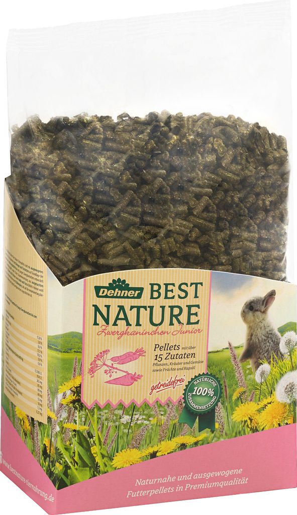 Dehner Best Nature Nagerfutter Junior, Zwergkaninchenfutter Pellets, 3 kg