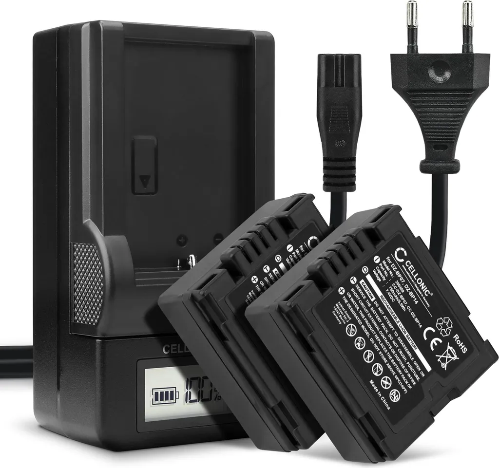 CELLONIC, Batteria per Fotocamera, compatibile con Panasonic NV-GS17, CGR-DU06, NV-GS120, NV-GS180 (7.4V, 750mAh) 2 Pezzi + Caricabatterie