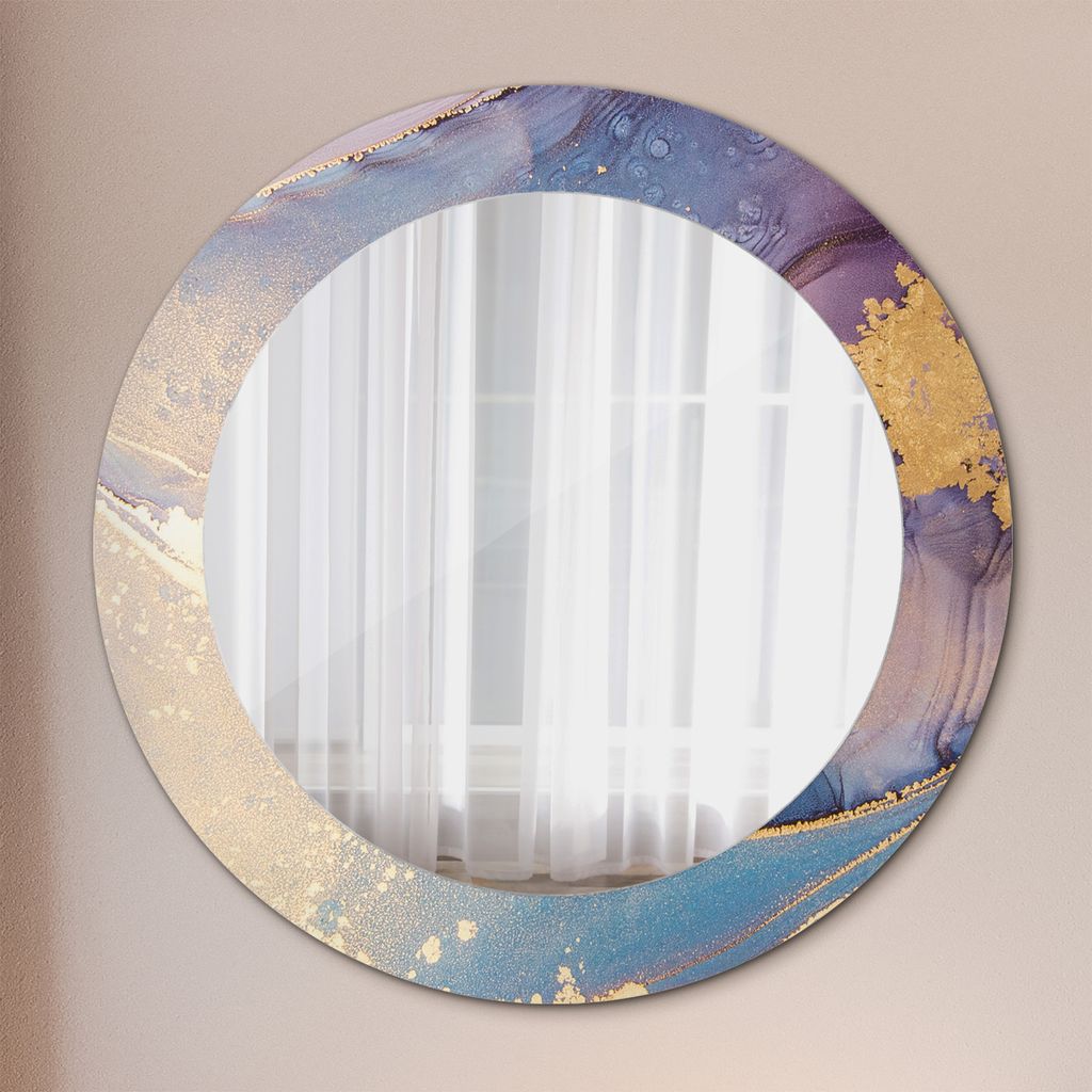Modern Spiegel - Wandspiegel Design Wandmontage – Badspiegel mit Aufdruck - Rundspiegel - Marmor Stein - Rund: Ø60 cm