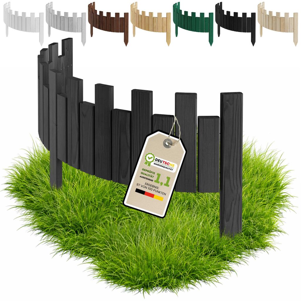 Floranica Beeteinfassung Rasenkante Holz 15 x 100 cm Anthrazit Beetumrandung Rollzaun Flexible Rollborder Palisade