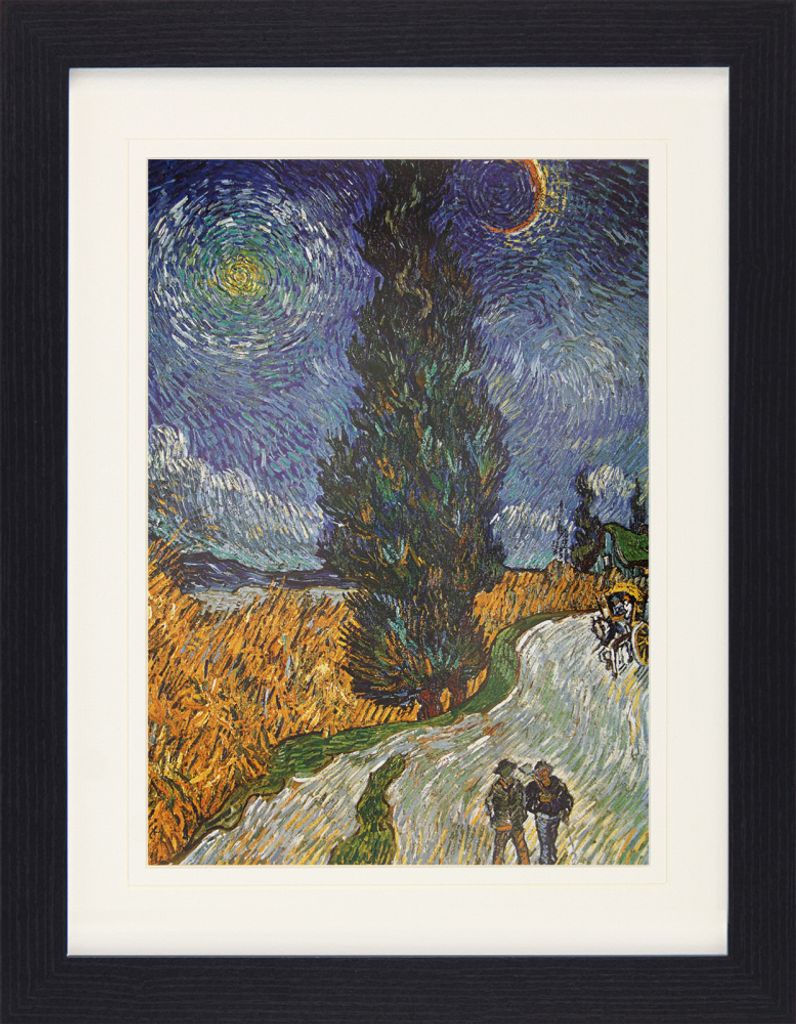 Vincent Van Gogh Gerahmtes Bild Mit Edlem Passepartout | Wand-Bilder | Im Bilderrahmen - Straße Mit Zypresse Und Stern, 1890 (40 x 30 cm)