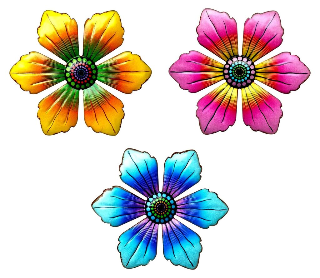 Metall Wanddekoration, 3-teiliges Set mit Blumenmuster für das Wohnzimmer, inklusive doppelseitigem Klebeband