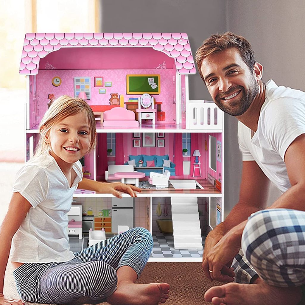 ACXIN Rosa Puppenhaus Holz Große Puppenvilla Mädchen Produktbild 9