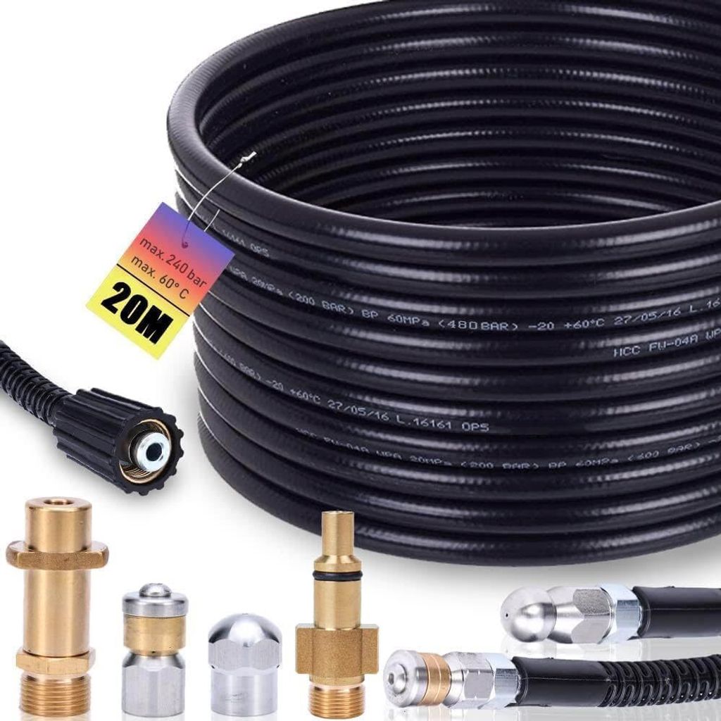 Rohrreinigungsschlauch Set 20m, 240 bar inkl. M22 Adapter, Düsen starr+rotierend für K2, K3, K4, K5, K6, K7 Lavor Hochdruckreiniger Hochdruckschl...