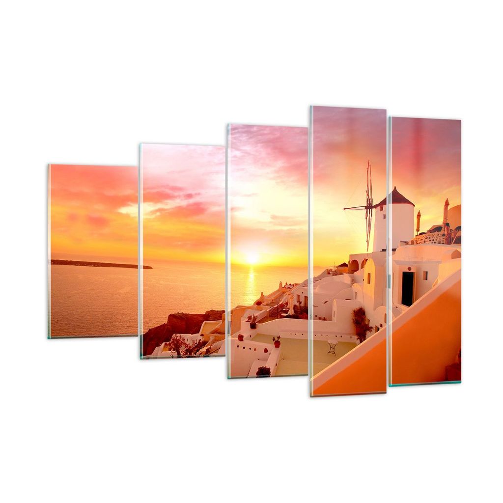 Bilder auf glas - Santorini Griechenland Urlaub - 150x100cm - Glasbilder - Wandbilder - Kunstdruck - zum Aufhängen bereit - Wanddekoration aus Gla...