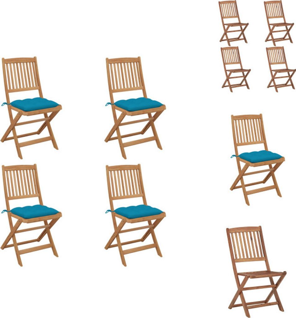 vidaXL Klappbare Gartenstühle 4 Stk. mit Kissen Massivholz Akazie - Gartenstühle