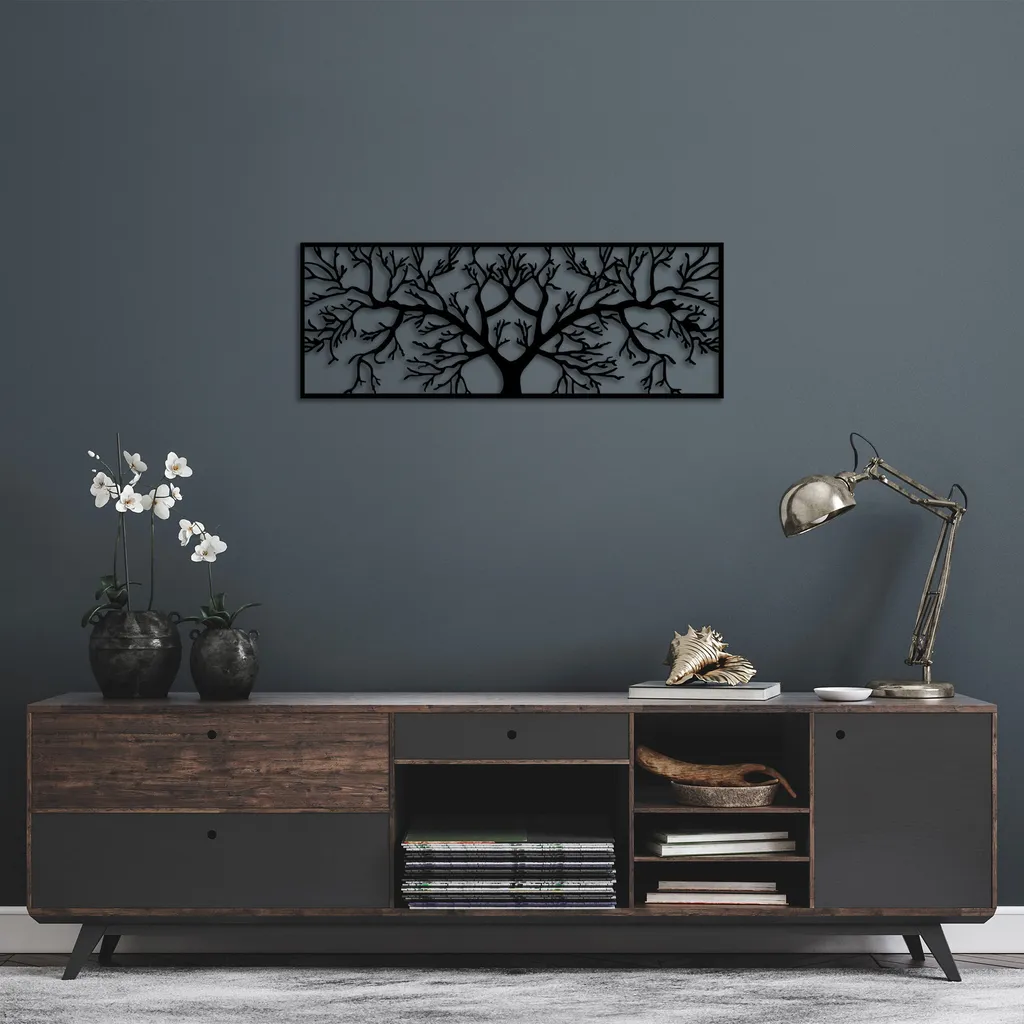 Wallity Tree SKL2334 Nero: Decorazione Parete Metallo 82x30 cm Design