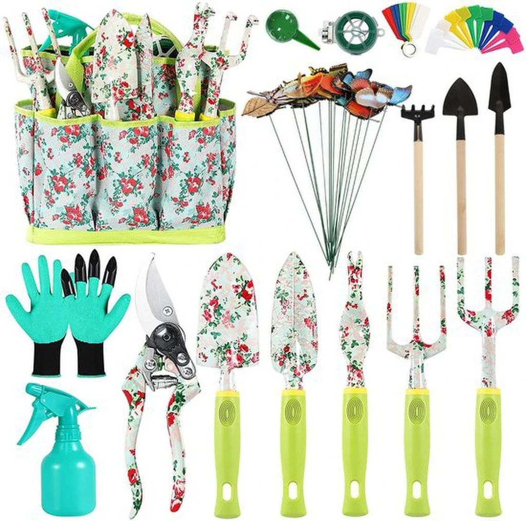 Unyqoos 17-teiliges Tuingereedschap Set mit Blumenprint und praktischer Aufbewahrungstasche