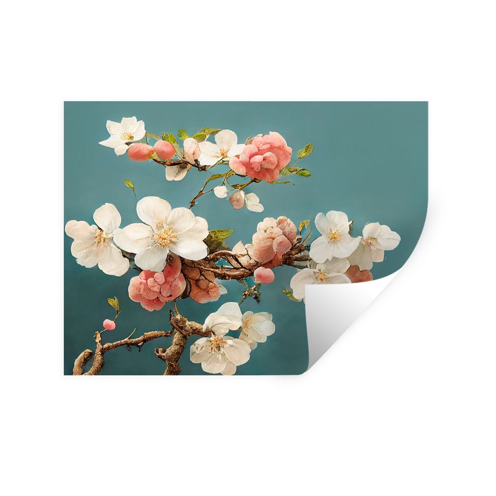 MuchoWow Wandtattoo Wandsticker Wandaufkleber Blumen - Blüte - Kirsche - Zweig - Weiß 160x120 cm Selbstklebend und Repositionierbar - Selbstkle...