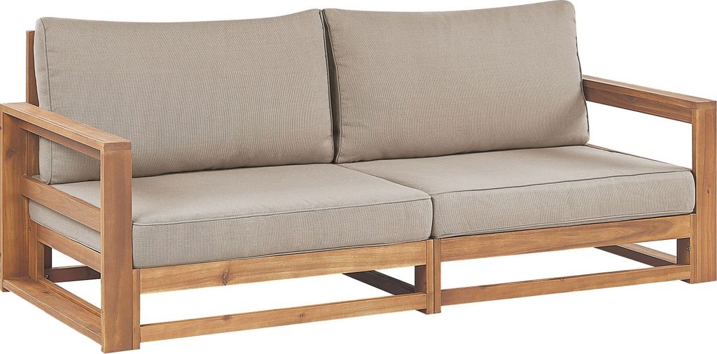 BELIANI Gartensofa Hellbraun es Akazienholz Auflagen Taupe 2-Sitzer Sofa Retro Landhaus Stil Terrasse Outdoor Außenbereich Balkon