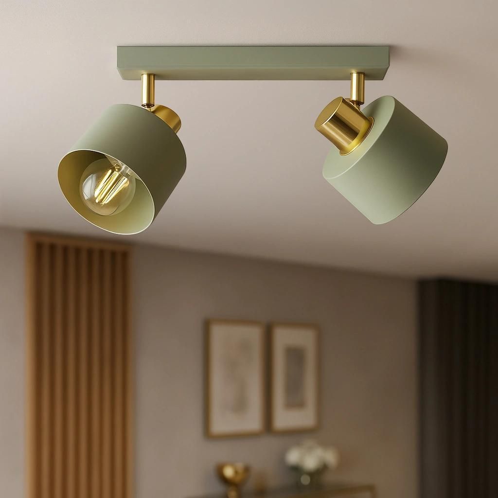 LUXOLAR - LED Deckenleuchte 2-flammig Green/Gold E27 60W - Deckenlampe Schwenkbar für Wohnzimmer, Küchen - Modern, Japandi Design