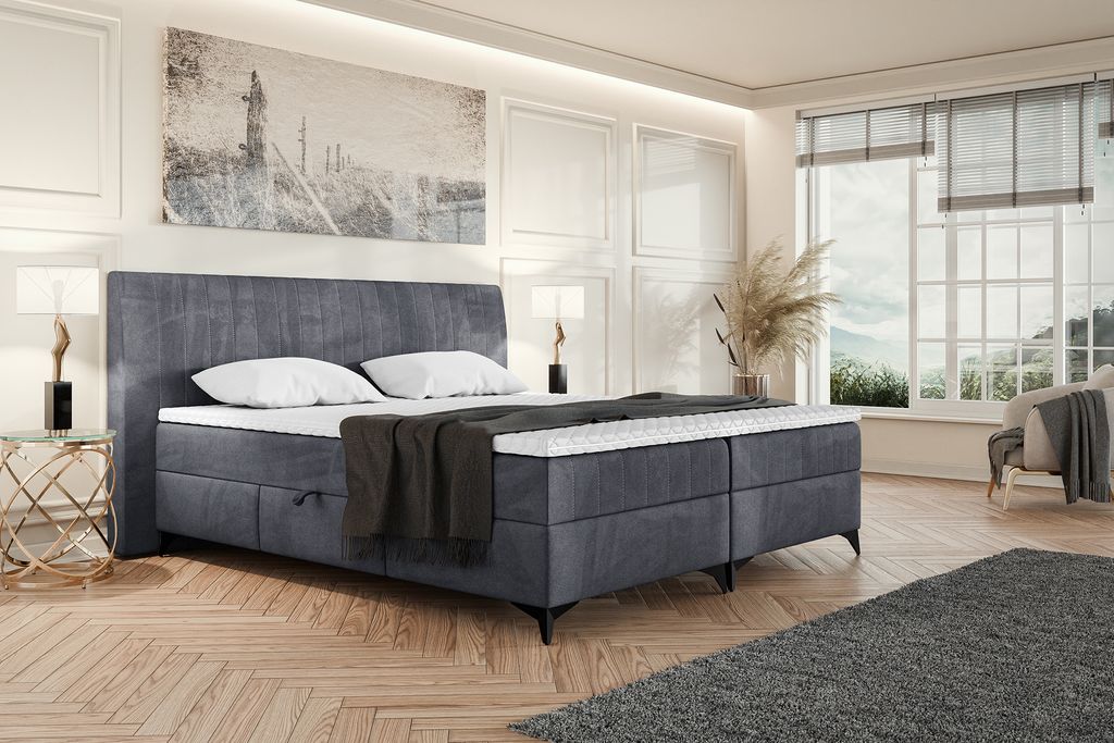 MEBLINI Boxspringbett mit Bettkasten - Gepolstert Doppelbett mit Matratze und Topper - Polsterbett mit Stauraum - Bett mit Kopfteil - Stauraumbett ...