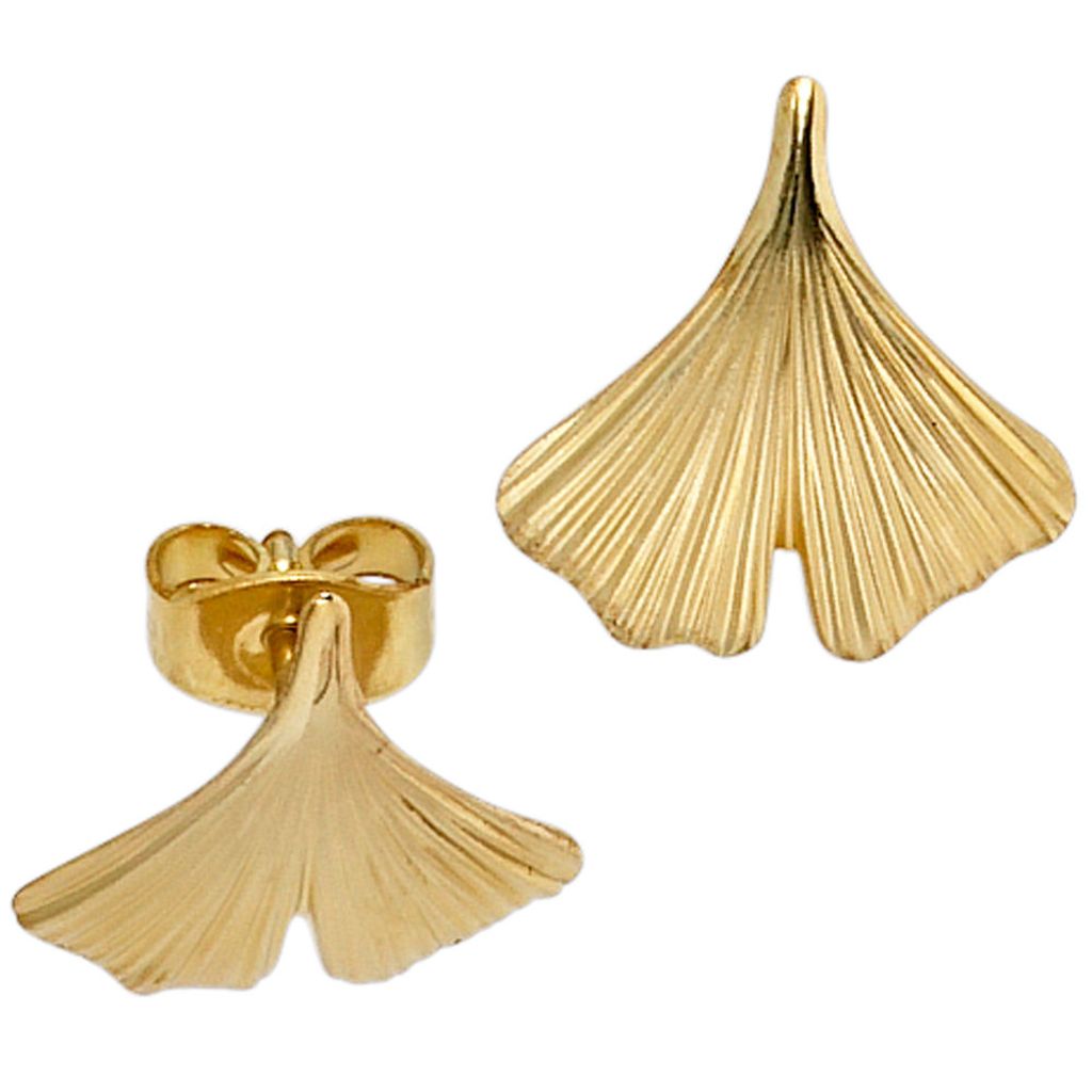 JOBO Ohrstecker Ginko 375 Gold Gelbgold teilmattiert Produktbild 