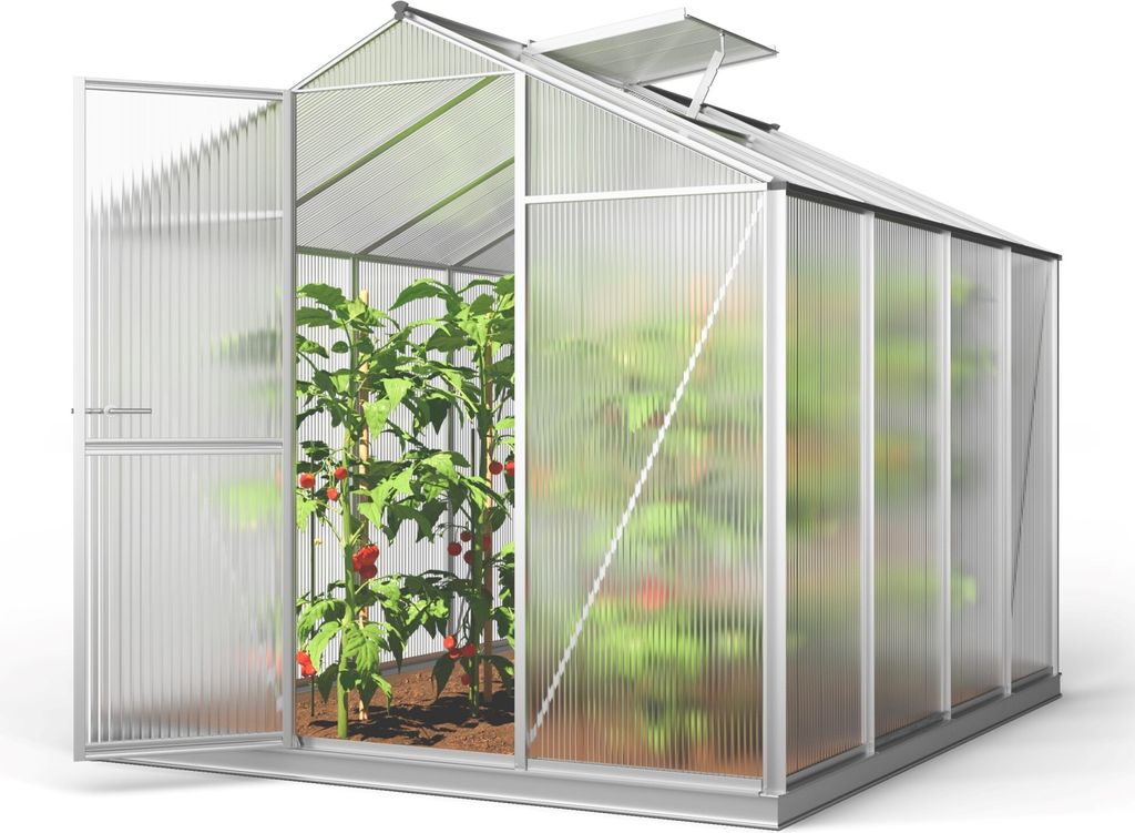 GFP Gewächshaus ECO-Star 4 Alu-Rahmen 192x256 cm 8 mm Doppelstegplatten, mit Fundamentrahmen automatischer Fensteröffner