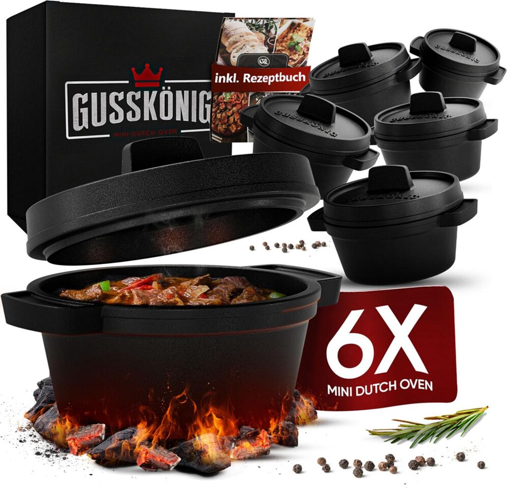Gusskönig 6er Mini Dutch Oven-Set Rezeptbuch Produktbild 
