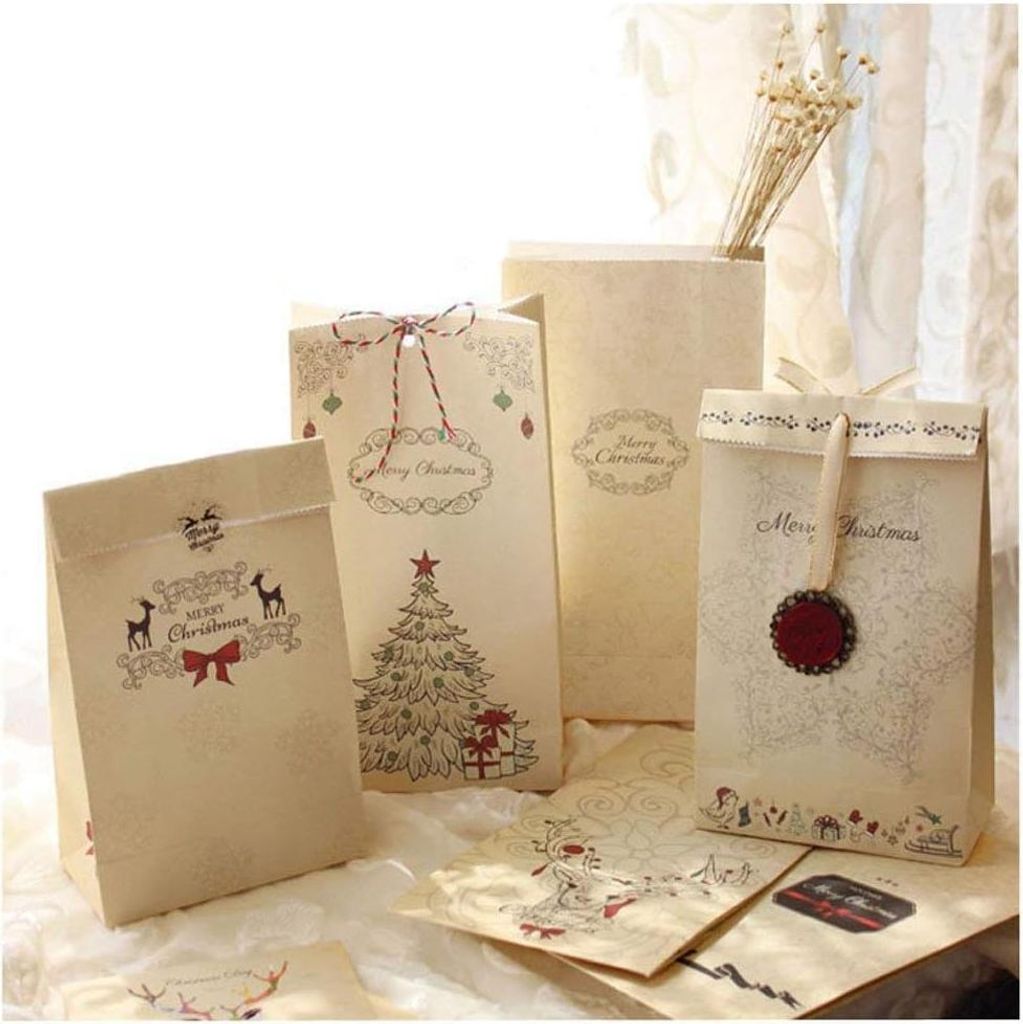 12er-Set Weihnachtsgeschenktš¹ten aus Kraftpapier, 12 x 6 x 22 cm, ideal fš¹r Hochzeiten, Geburtstage und Partys