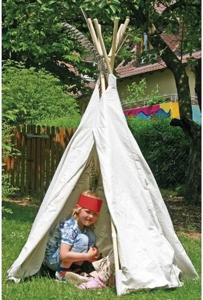 Tipi Enfant Grande Taille Ø 140cm en Toile Naturelle et Bois - Hauteur 1.65m