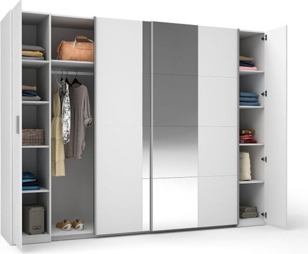 Armoire 4 portes avec miroir STAR – Blanc – Avec penderie – Image du produit 