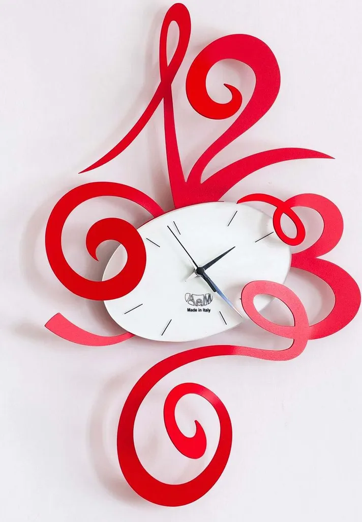 Horloge murale sans tic-tac rouge Robin en acier pour dormir au calme