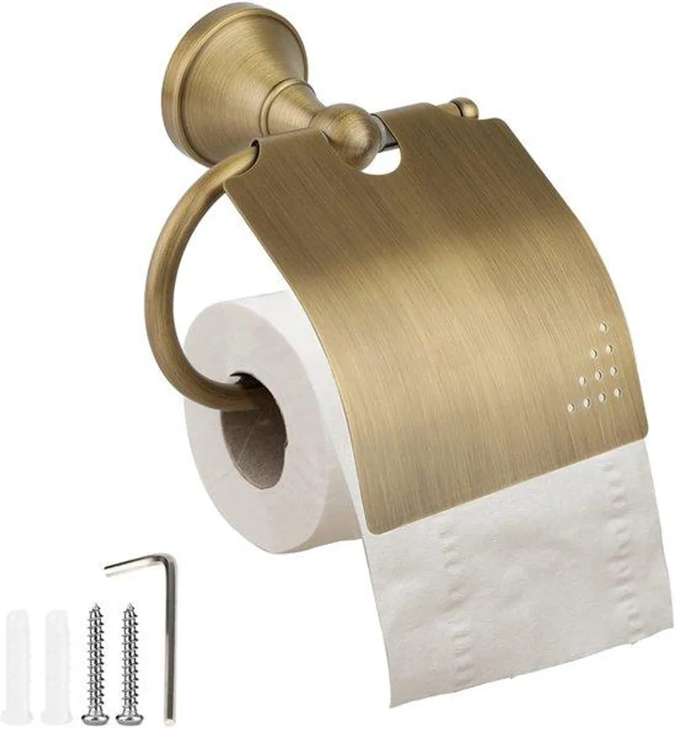 Porte-rouleau papier toilette style ancien en laiton doré avec couvercle