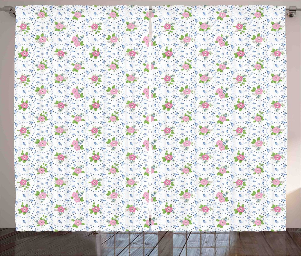 ABAKUHAUS Blumen Rustikaler Vorhang, Natur Romantik Klassik, Wohnzimmer Universalband Gardinen mit Schlaufen und Haken, 280 x 245 cm, Rosa und Blau