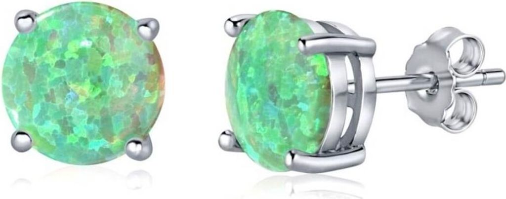 Silver earrings with green synthetic opal JJJEBG302004