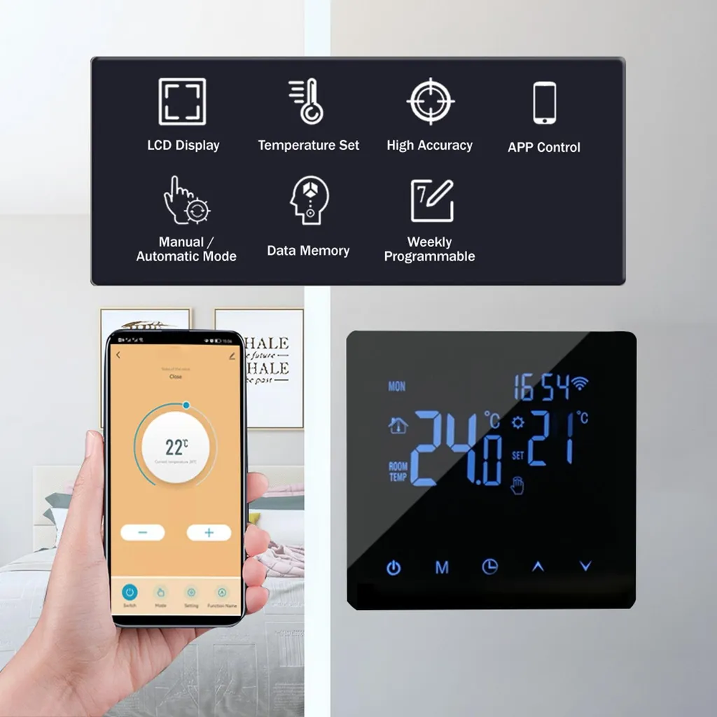 Thermostat de Sol Programmable WiFi - Régulateur de Chaleur Intelligent 16A - 4