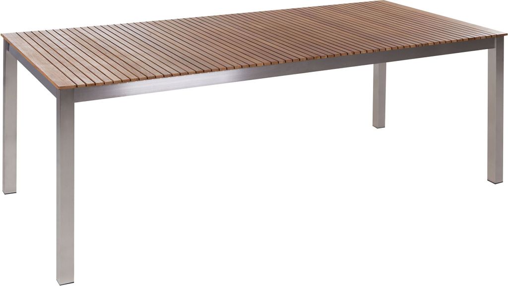 BELIANI Gartentisch Hellbraun es Teakholz und Edelstahl für 6 Personen Rechteckig 200 x 90 cm Modern Outdoor Terrasse Ausstattung Möbel