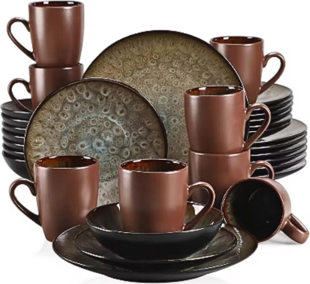 Serviesset – 8 Personen – 32-teilig – Braun – Keramik – Eß- und Frühstücksteller