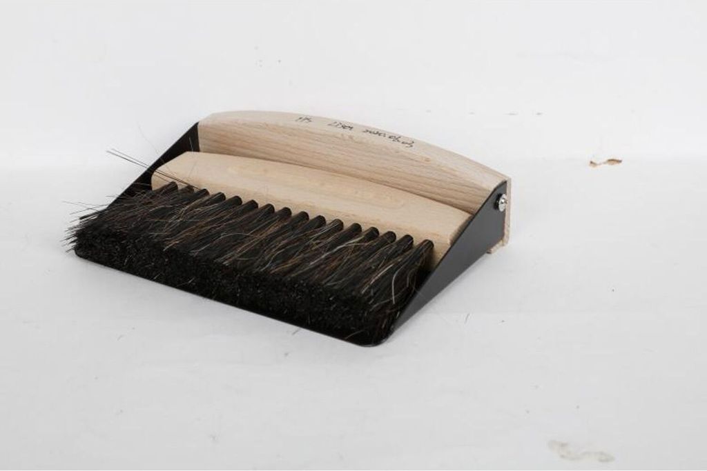 8x Mini Handfeger & Kehrblech Set Metall Holz Pferdeborsten Schaufel Besen