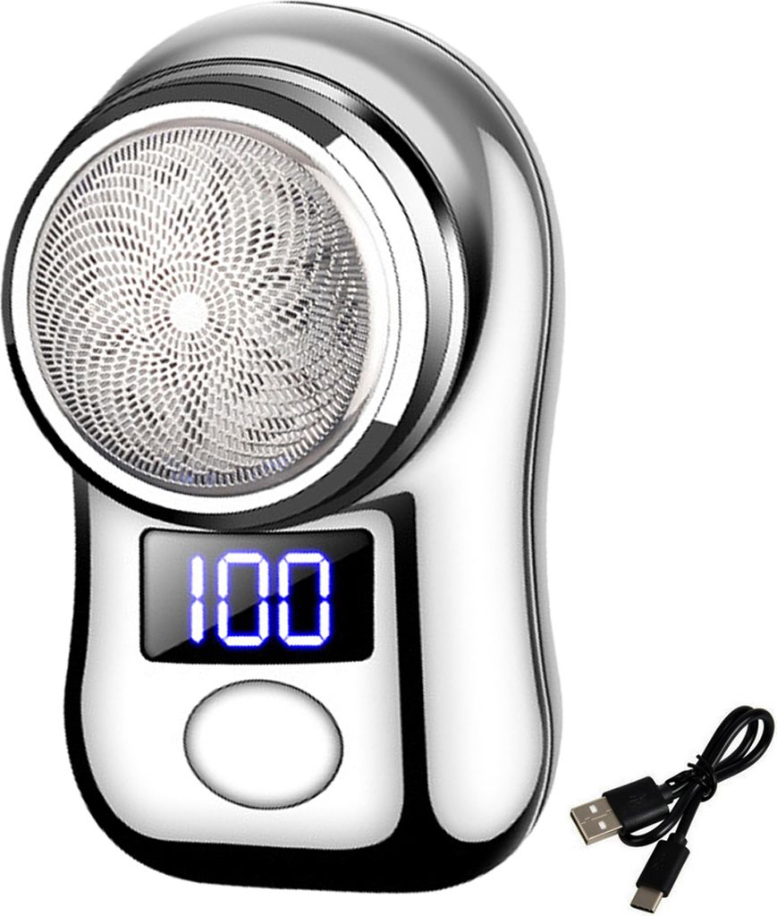 Tragbarer Elektrorasierer, LED-Batterieanzeige, wiederaufladbar, über USB, wasserdicht, Mini-Reiserasierer für Männer, Rotationsrasierer, kabell...
