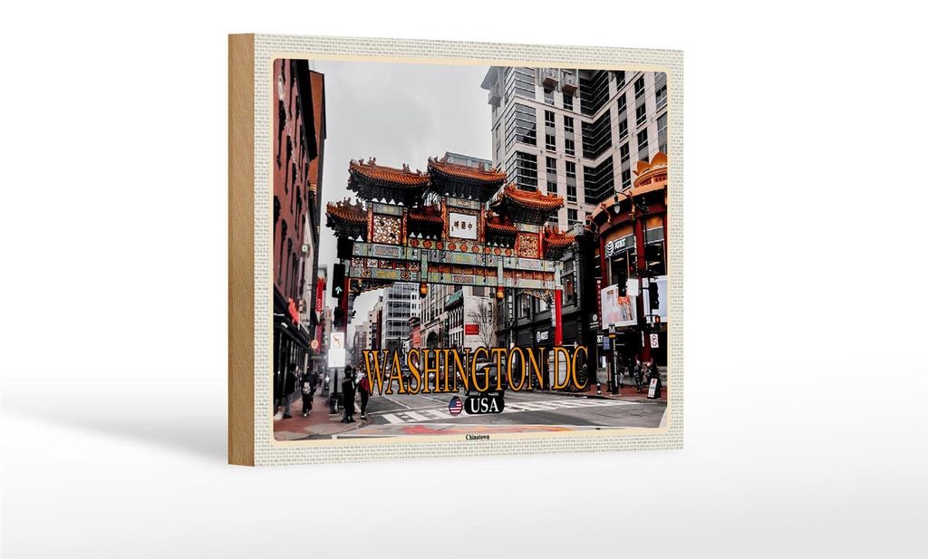 Holzschild Reise 18x12 cm Washington DC USA Chinatown Dekoration