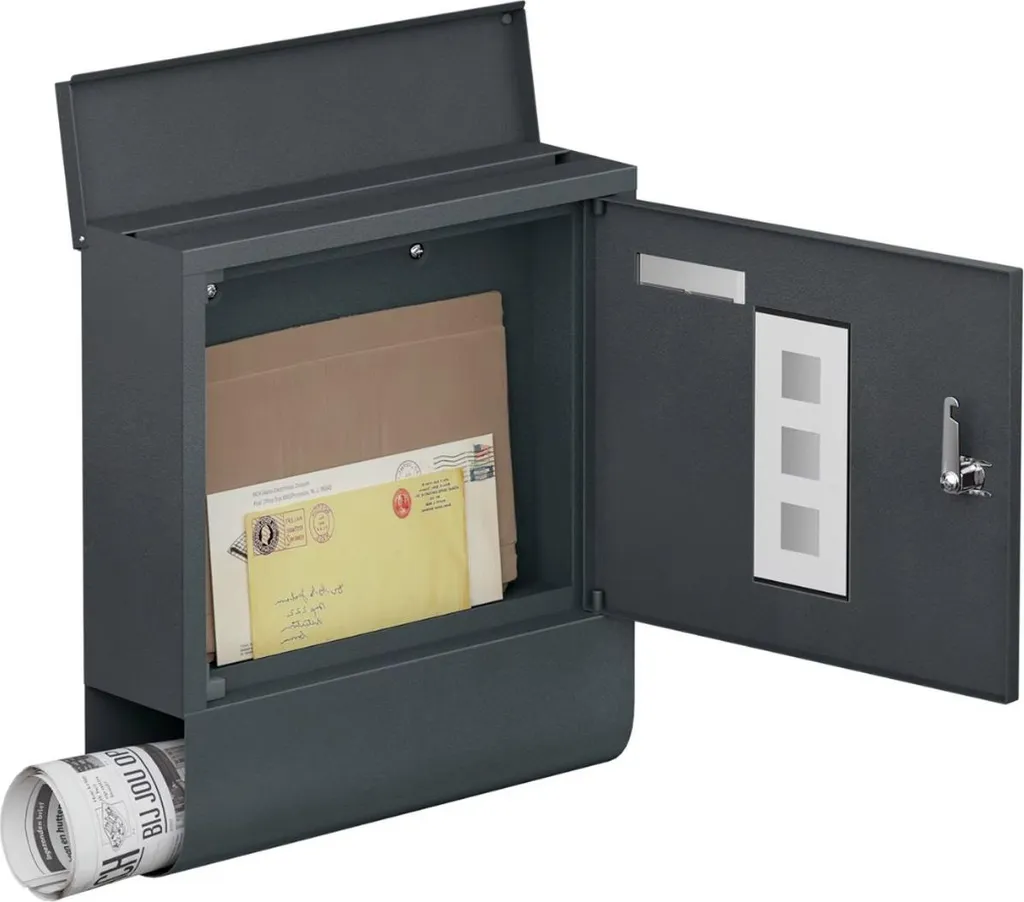 Boîte aux lettres murale anthracite avec compartiment journal et clés