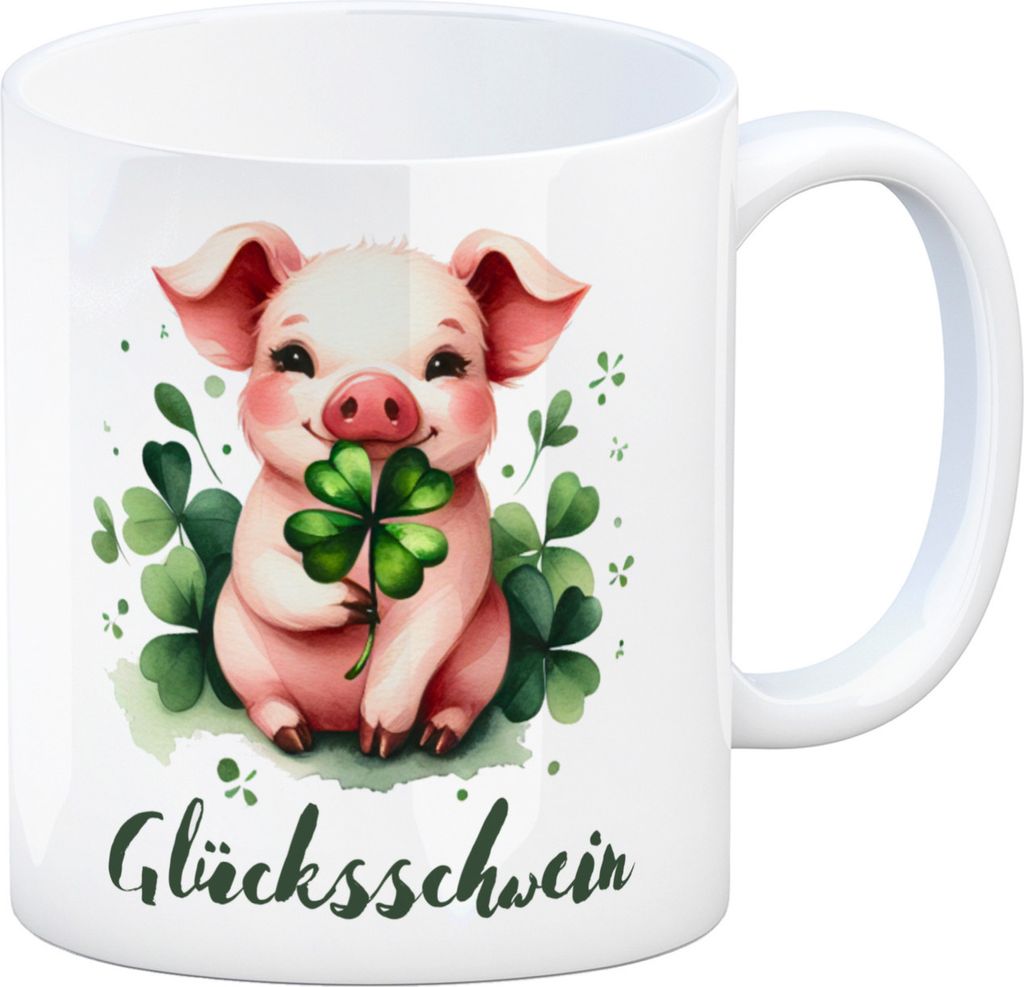 Glücksschwein mit Kleeblatt Kaffeebecher