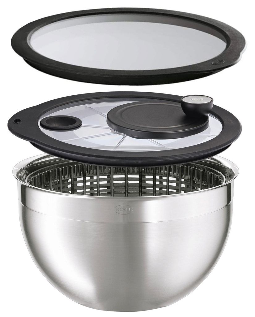 RÖSLE Salatschleuder incl. Glasdeckel und Frischhaltedeckel Produktbild 