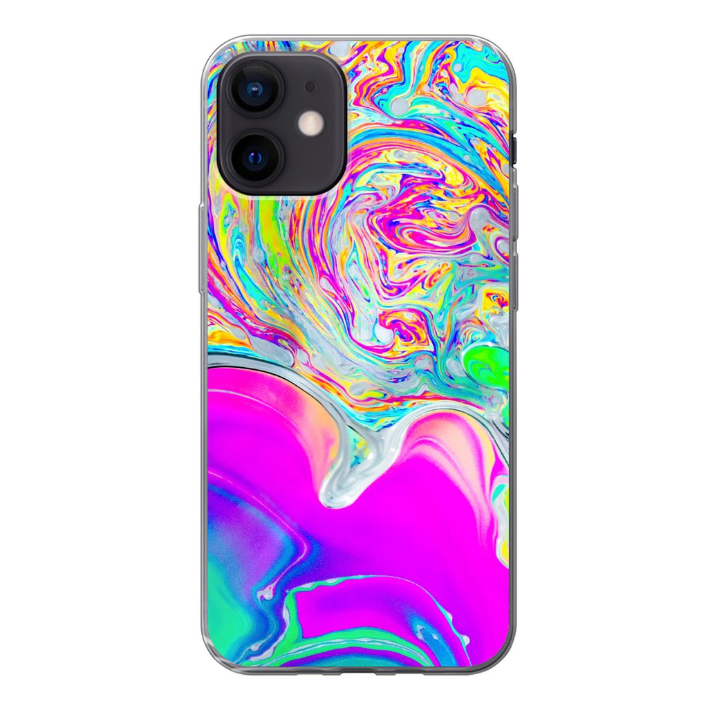 MuchoWow Handyhülle Schutzhülle Hülle für iPhone 12 Kunst - Farben - Psychedelisch Silikon Softcase Handy Hülle - Schutzhülle