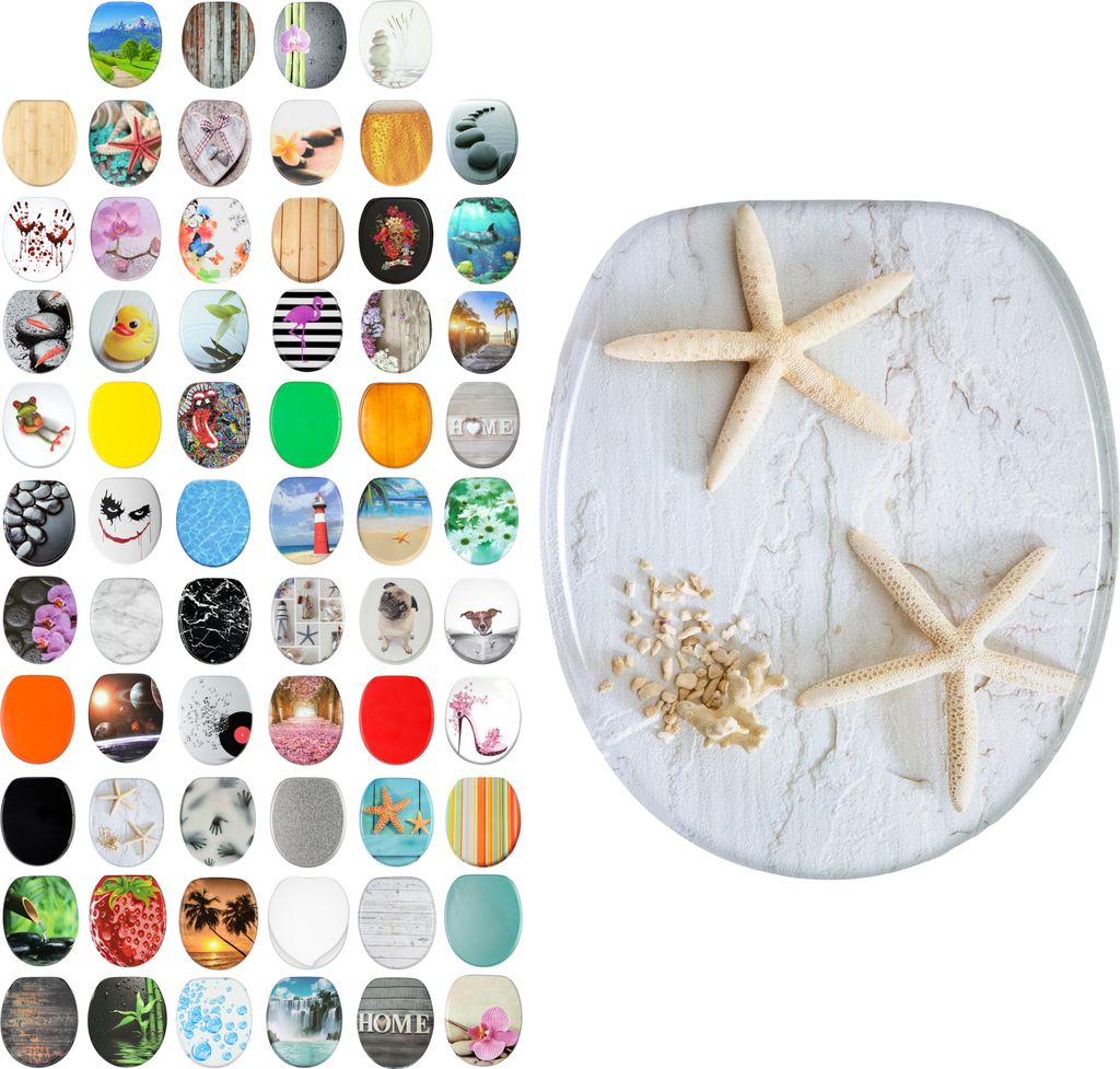 SANILO WC-Sitz mit Absenkautomatik Seestern, Toilettendeckel direkt vom Hersteller, Klodeckel, Klobrille, WC Deckel, Toilettensitz, Toilettenbrille