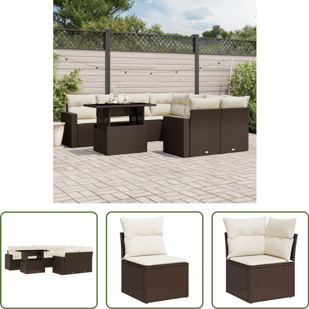 The Living Store 9-tlg. Garten-Sofagarnitur mit Kissen Braun Poly Rattan