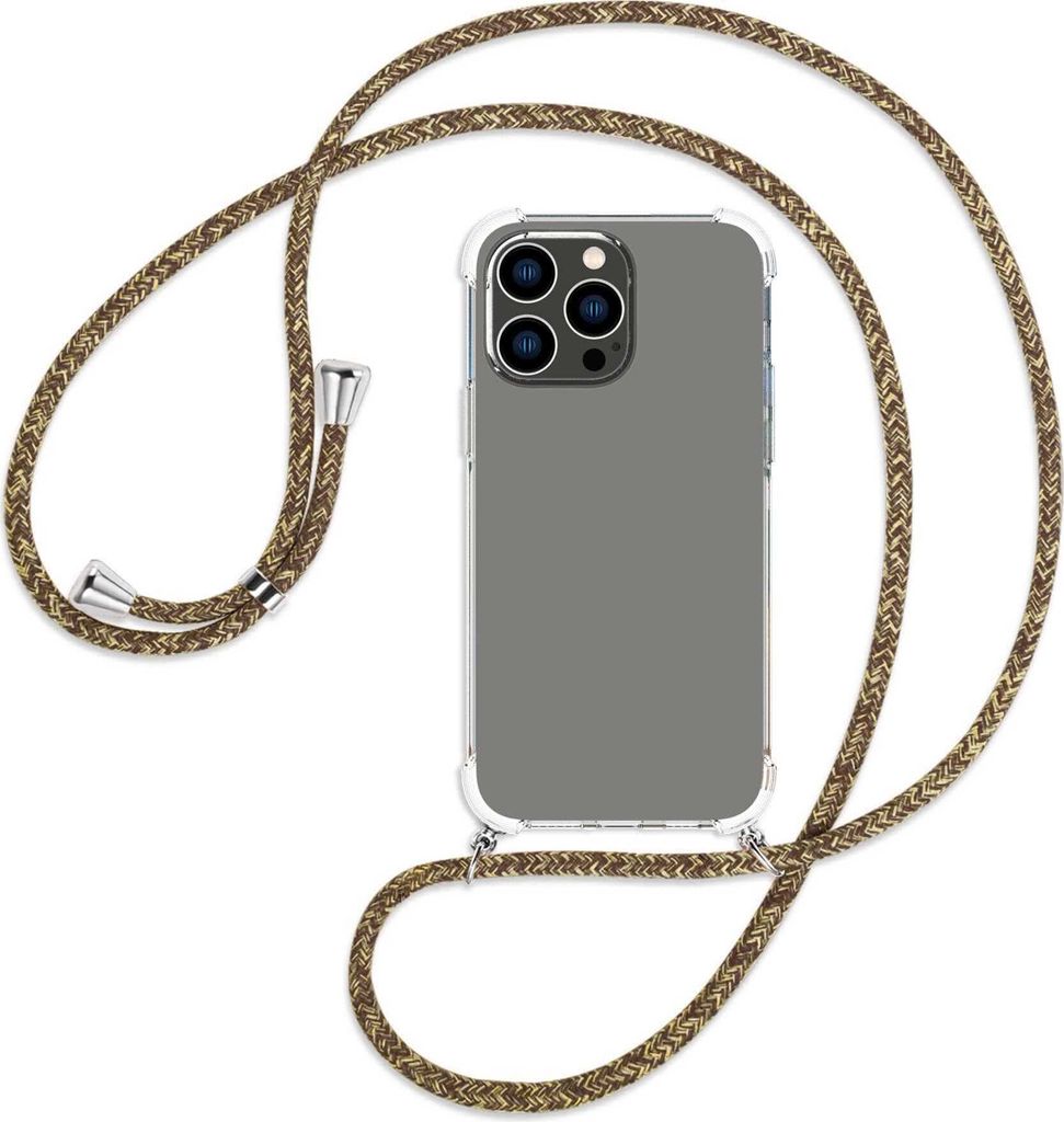Handykette Backcover-Schutzhülle mit Band (Metall silberfarben) für Apple iPhone 14 Pro Max (6.7'') - braun+beige