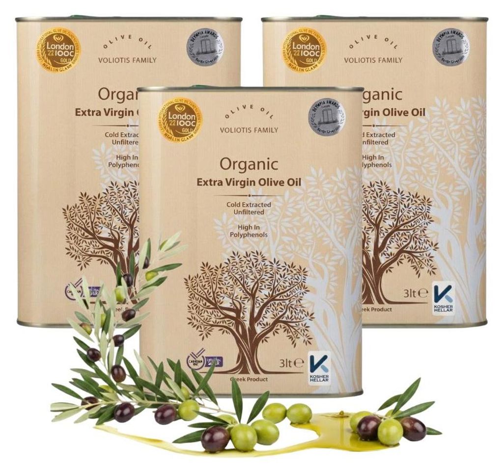 Voliotis | Olivenöle 3x3 L - Säurearm - Ungefiltert - Natives Olivenöl Extra - Grünliche Farbe - aus Griechenland - EVO