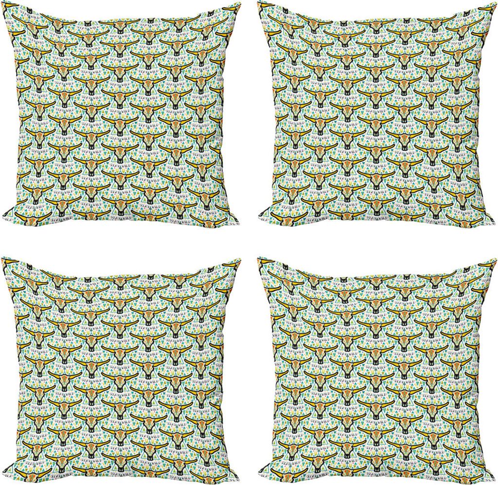ABAKUHAUS aztekisch Kissenbezug Set (4 Stück), Bleiben Sie wilde Texas Kuh-Schädel, Moderner Doppelseitiger Digitaldruck, 40 cm x 40 cm, Mehrfarbig