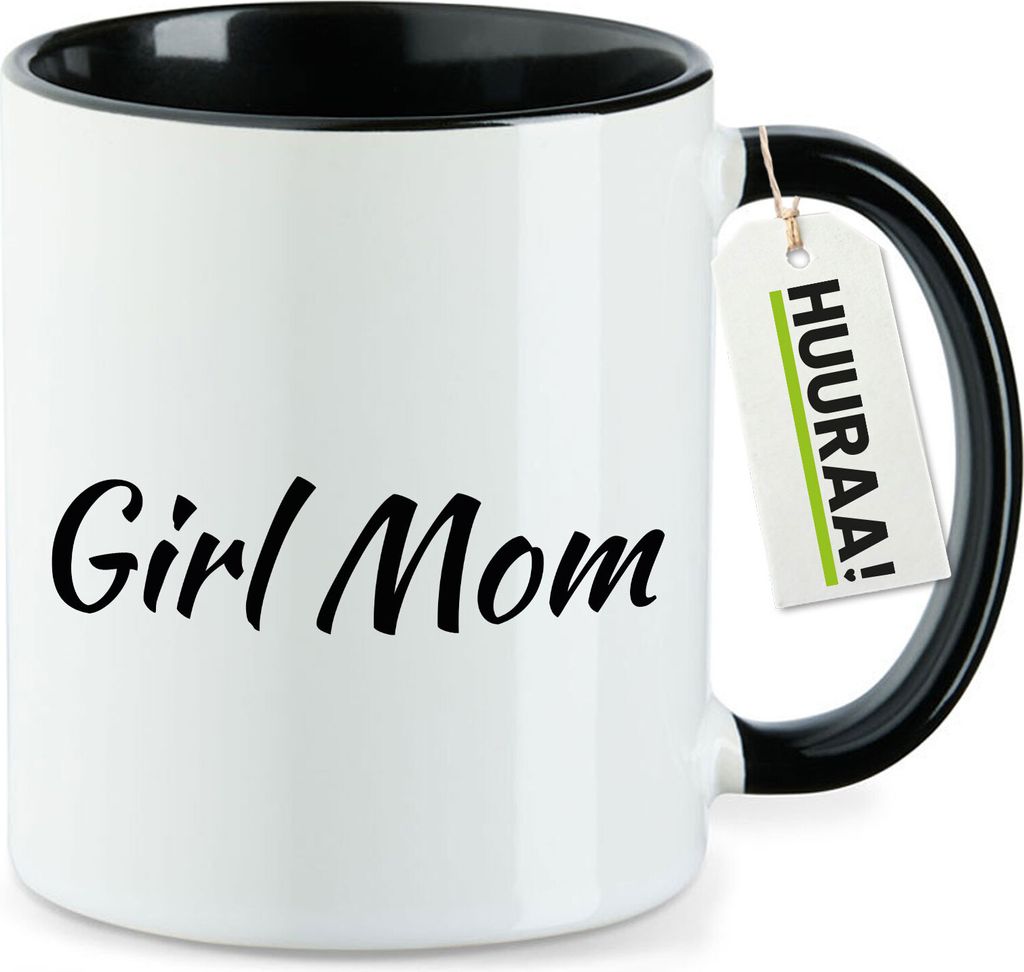 Huuraa Kaffeetasse Girl Mom Schriftzug 330ml Schwarz Keramik Kaffeebecher Geschenkidee