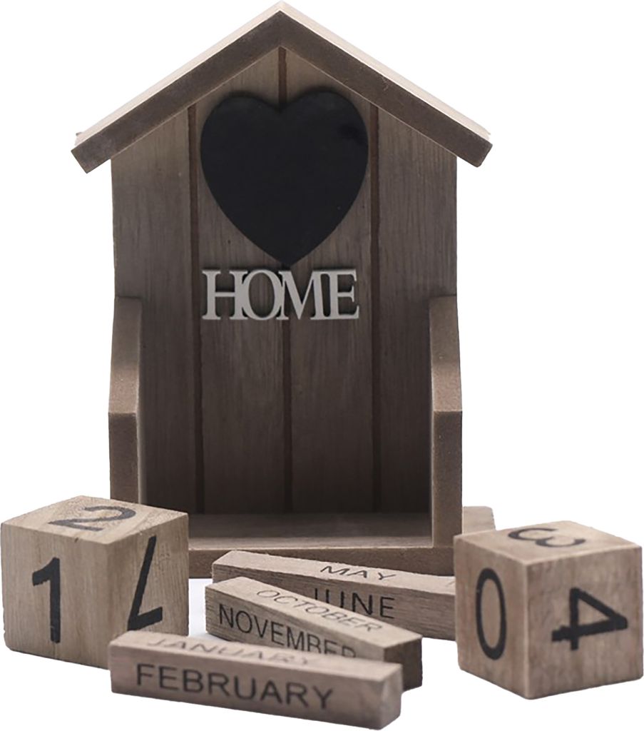 1 Set kleiner Hausformkalender Retro Wood Old Classic Style Desk Kalender Home Dekoration-Originale Holzmaserung
