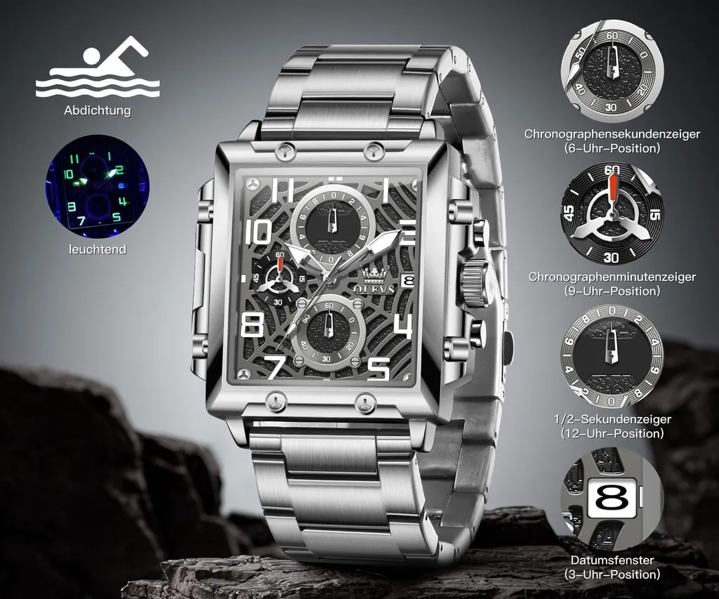 Orologio Uomo Fashion Quadrato Acciaio 41mm - Trend 2024 - 5