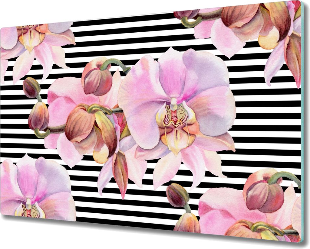 Coloray Küchenbrett Kochplattenabdeckung Hackbrett Schneidebrett Herdabdeckplatte 80x52 cm - Orchideen-Blüten-Streifen